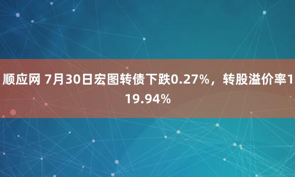 顺应网 7月30日宏图转债下跌0.27%，转股溢价率119.94%