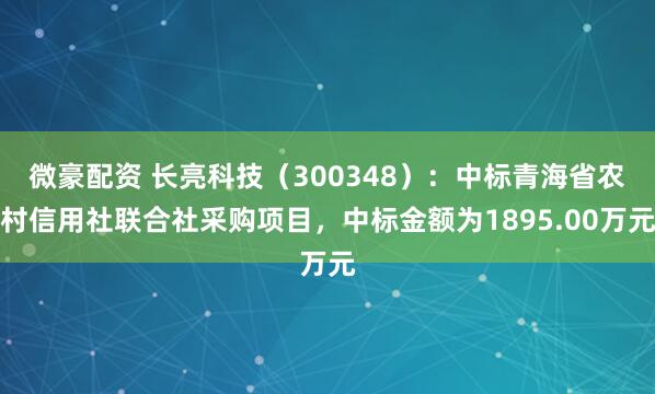 微豪配资 长亮科技（300348）：中标青海省农村信用社联合社采购项目，中标金额为1895.00万元
